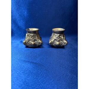 Vintage Pair of Solid Brass Ornate Small Candle Stick Holders